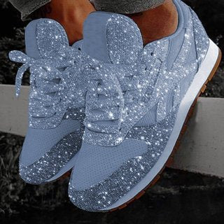 Women's Casual Lace-Up Running Shoes with Sparkling Crystal Detail