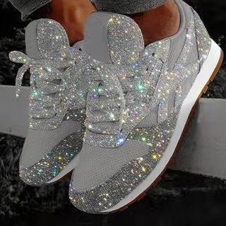 Women's Casual Lace-Up Running Shoes with Sparkling Crystal Detail