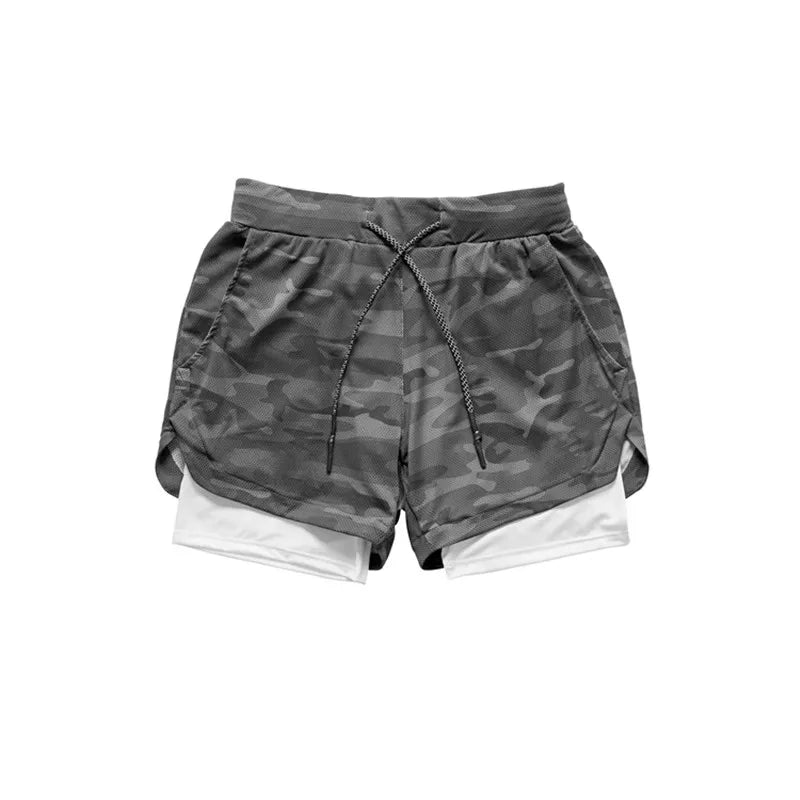 Men's 2-in-1 Camo Running Shorts - Quick Dry, Double-deck Design - Ideal for GYM, Fitness, Jogging, Workout and Sports