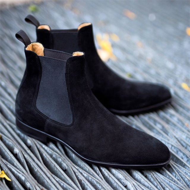 Men's Suede Leather Slip-On Boots - Retro Style, High Quality, Solid Color