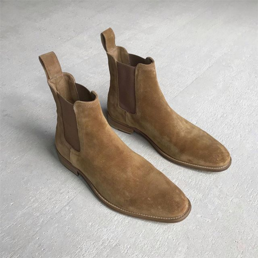 Men's Suede Leather Slip-On Boots - Retro Style, High Quality, Solid Color